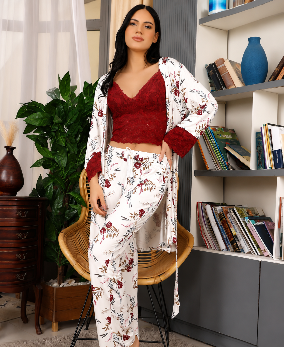 FEMM red dantelle بيجامة دانتل احمر