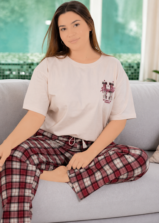 FEMM berry check بيجامة كاروه توت